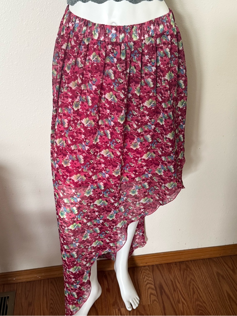 Allen B. By Allen Schwartz Floral High-Low Skirt in Berry and Teal
